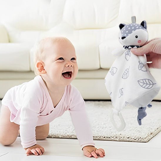 bebe heureux voir doudou plat douconfort
