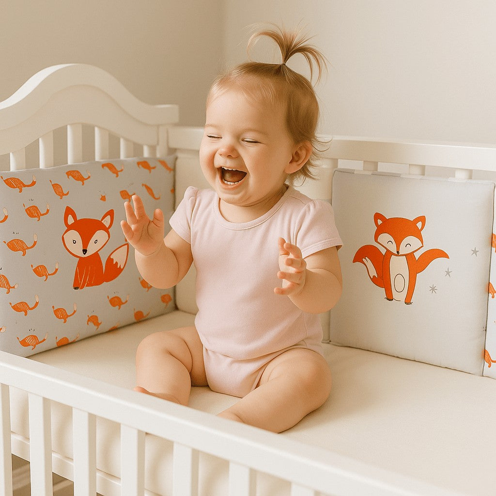 bebe assis fille assis berceau tour de lit bebe petit renard