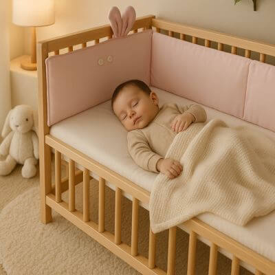 bebe dort berceau tour_de lit bebe face de lapin rose