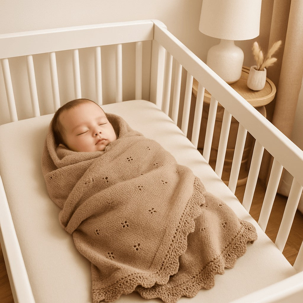 bebe enveloppe couverture bebe tricot marron berceau