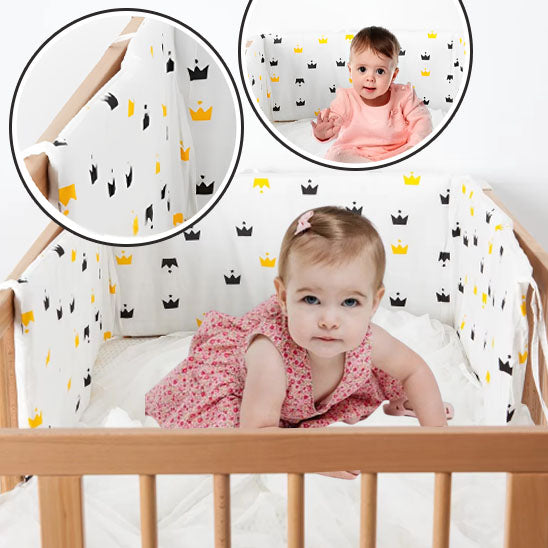 bebe fille berceau tour de lit bebe motif courone noir jaune attaches