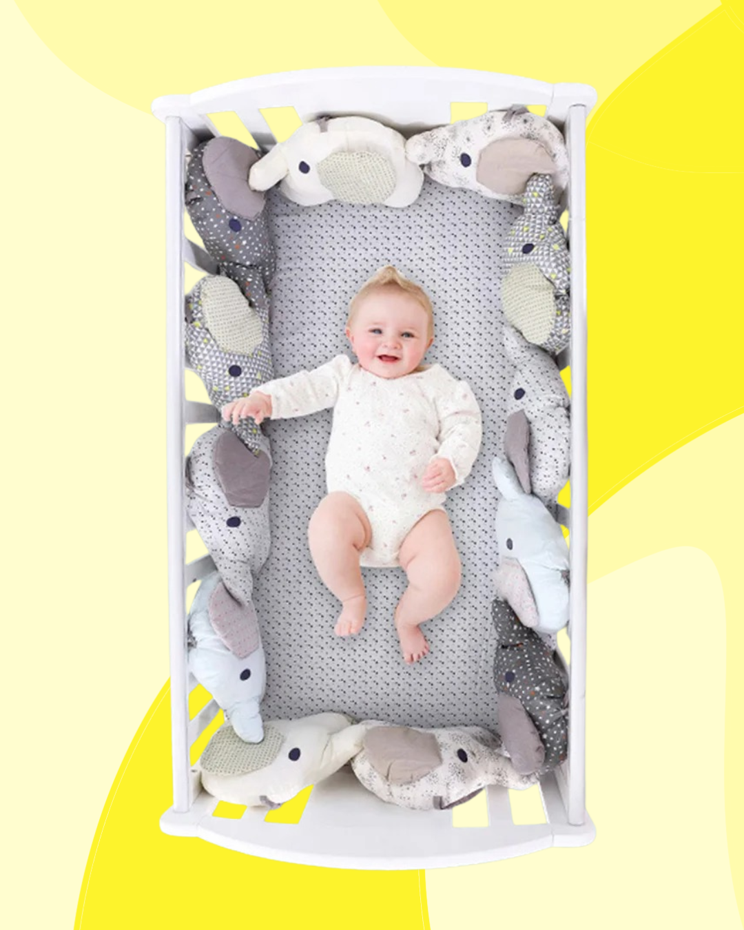 bebe heureux couche berceau tour de lit elephants
