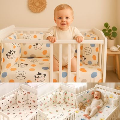 bebe heureux debout berceau tour de lit bebe motif vache