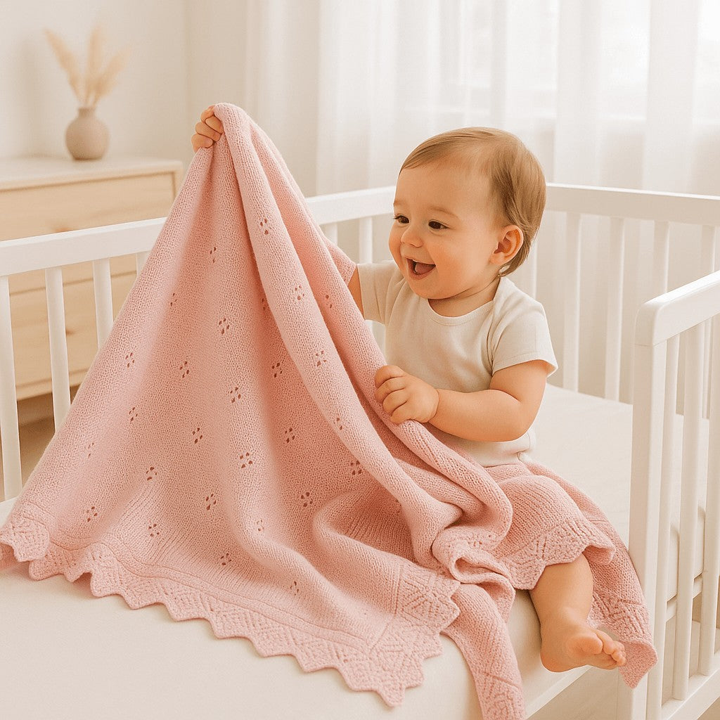 bebe joue berceau couverture bebe tricot rose