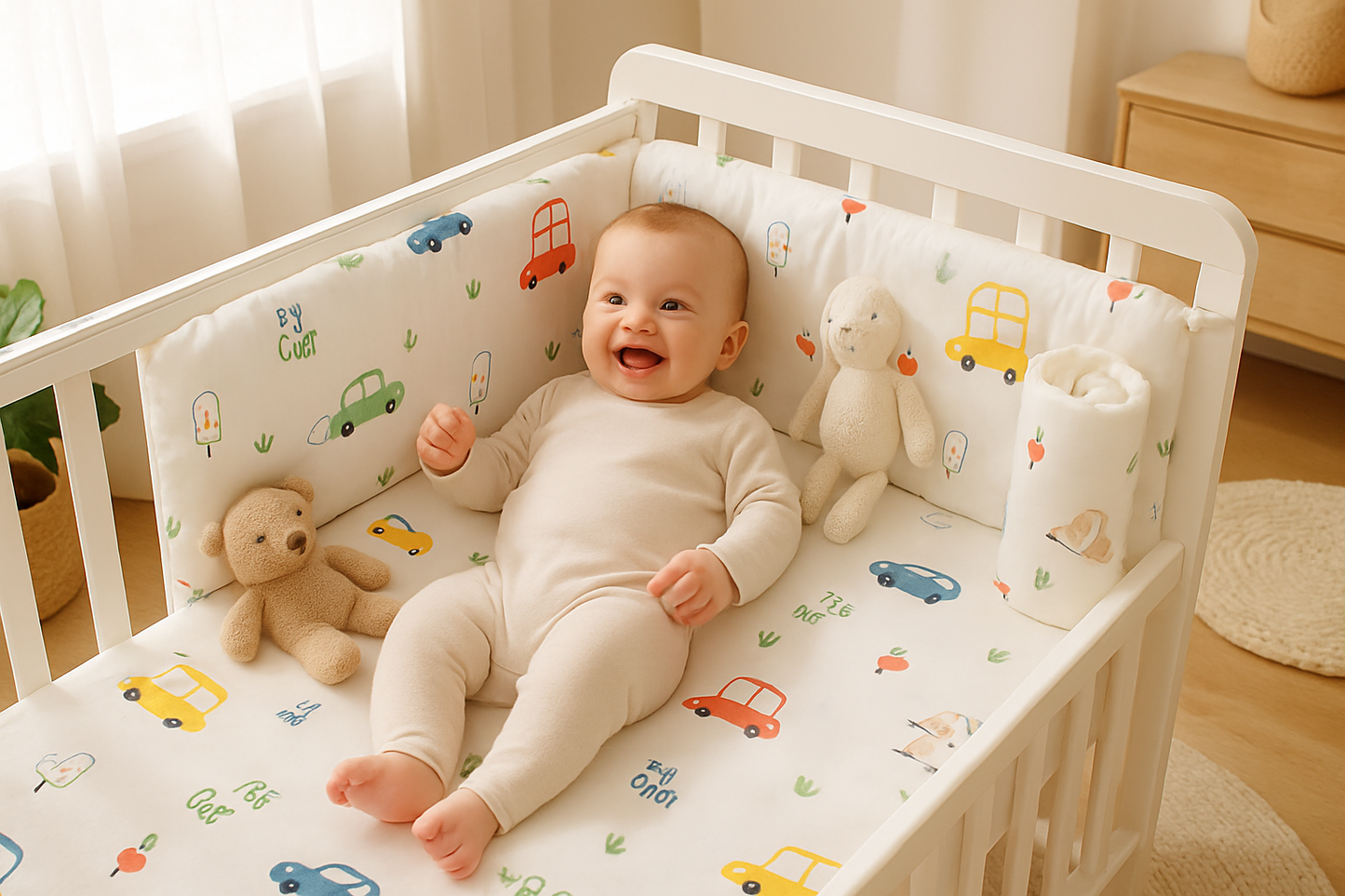 bebe rit couche dans berceau tour de lit bebe motif voiturette