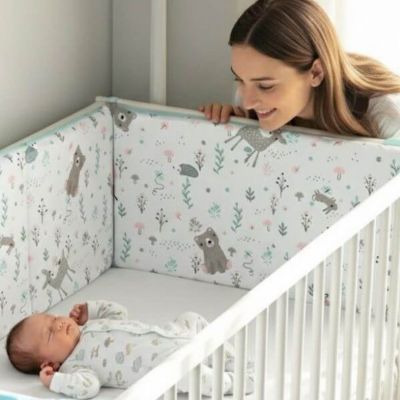berceau bebe dort maman regarde tour de lit bebe ours