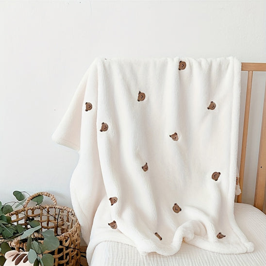 couverture bebe couverture blanche polaire tete ours brun presentoir