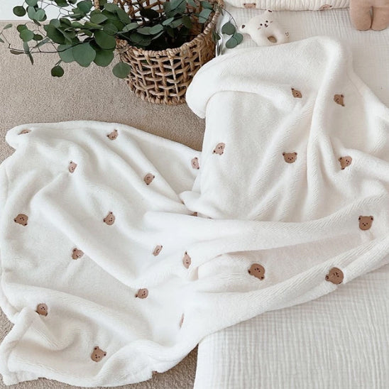 couverture bebe couverture polaire blanche tete ours brun