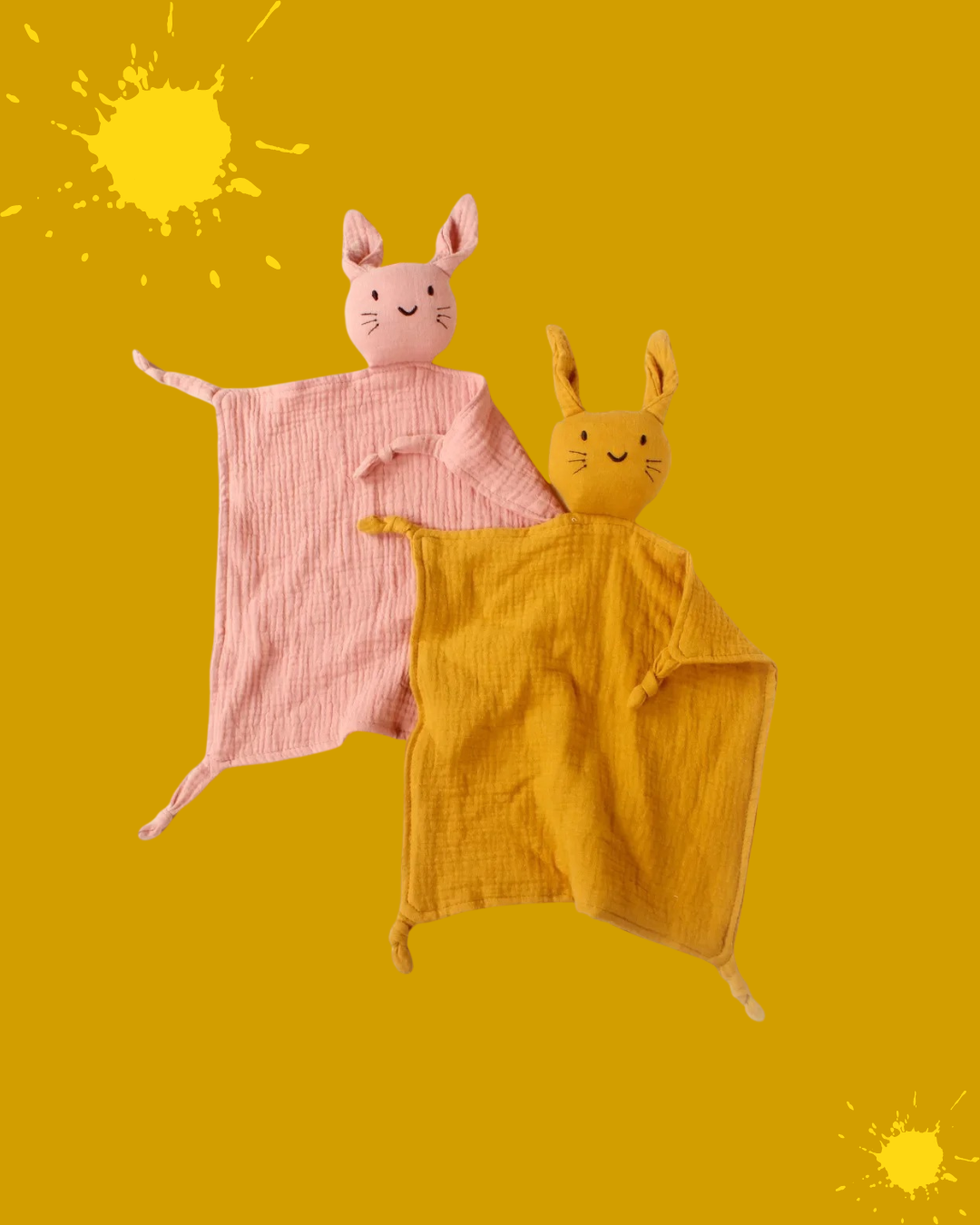 doudou bebe pur coton chat jaune rose
