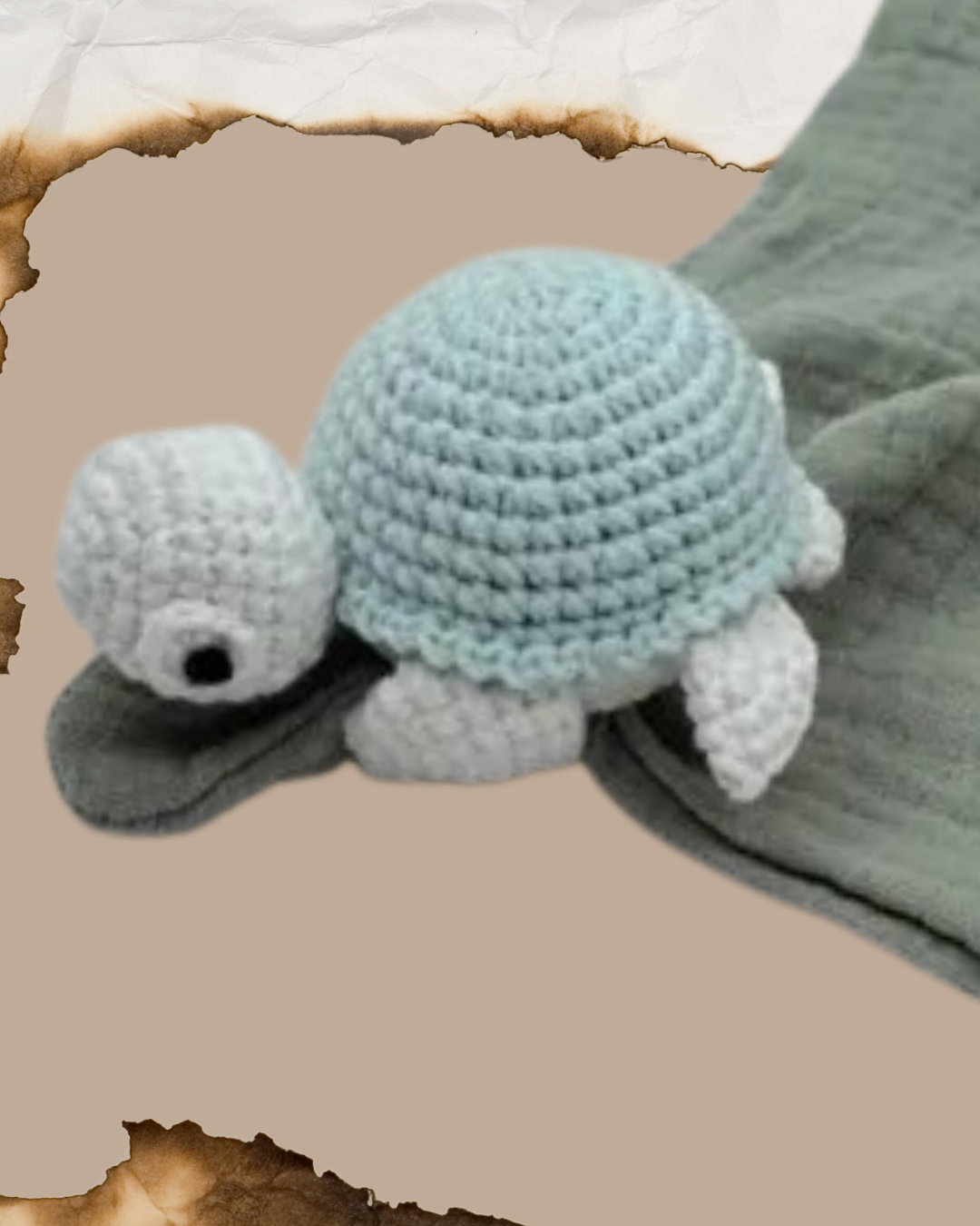 doudou bebe tortue tricot clochette coton mousseline carapace verte