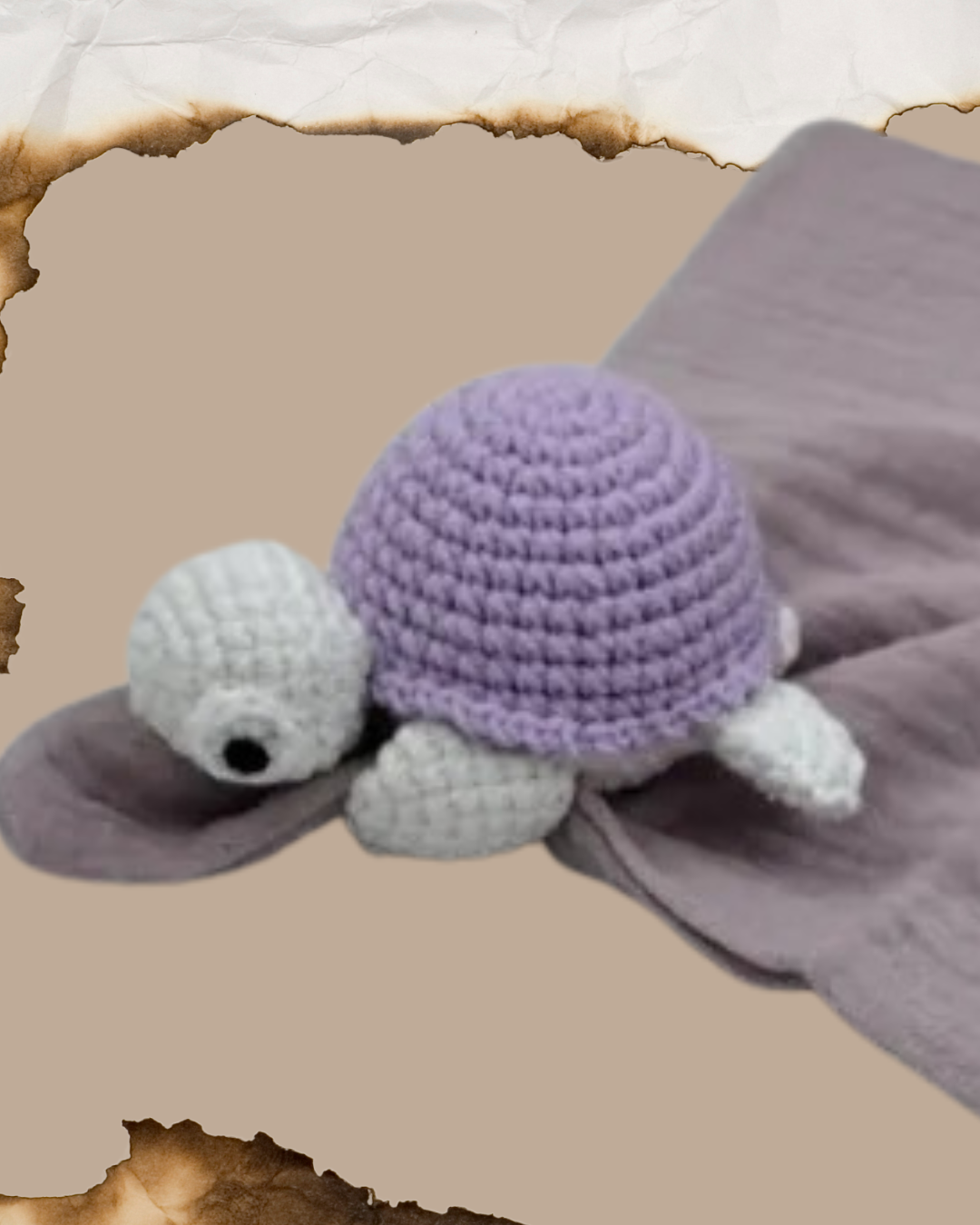 doudou bebe tortue tricot clochette coton mousseline carapace violette