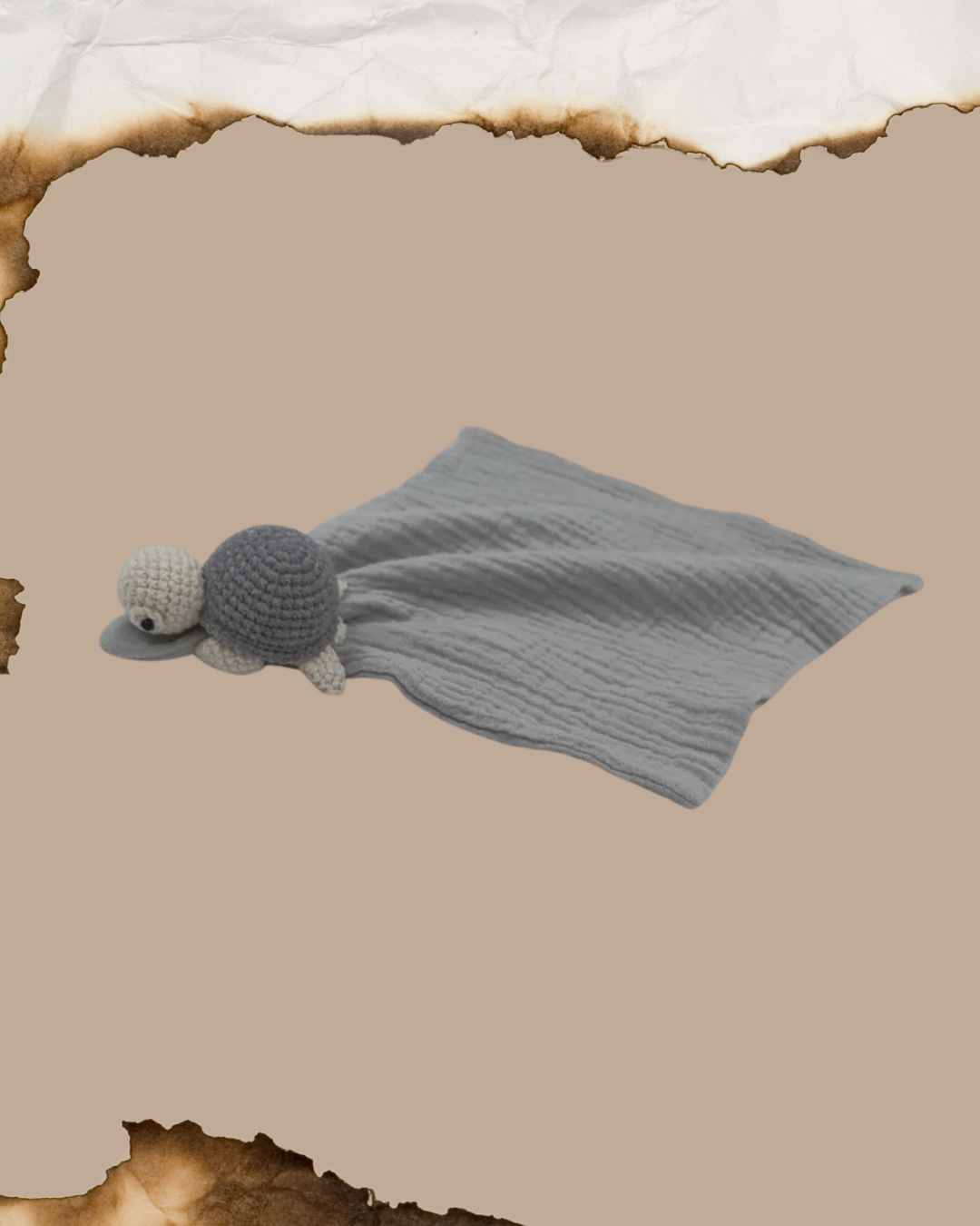 doudou bebe tortue tricot clochette coton mousseline gris