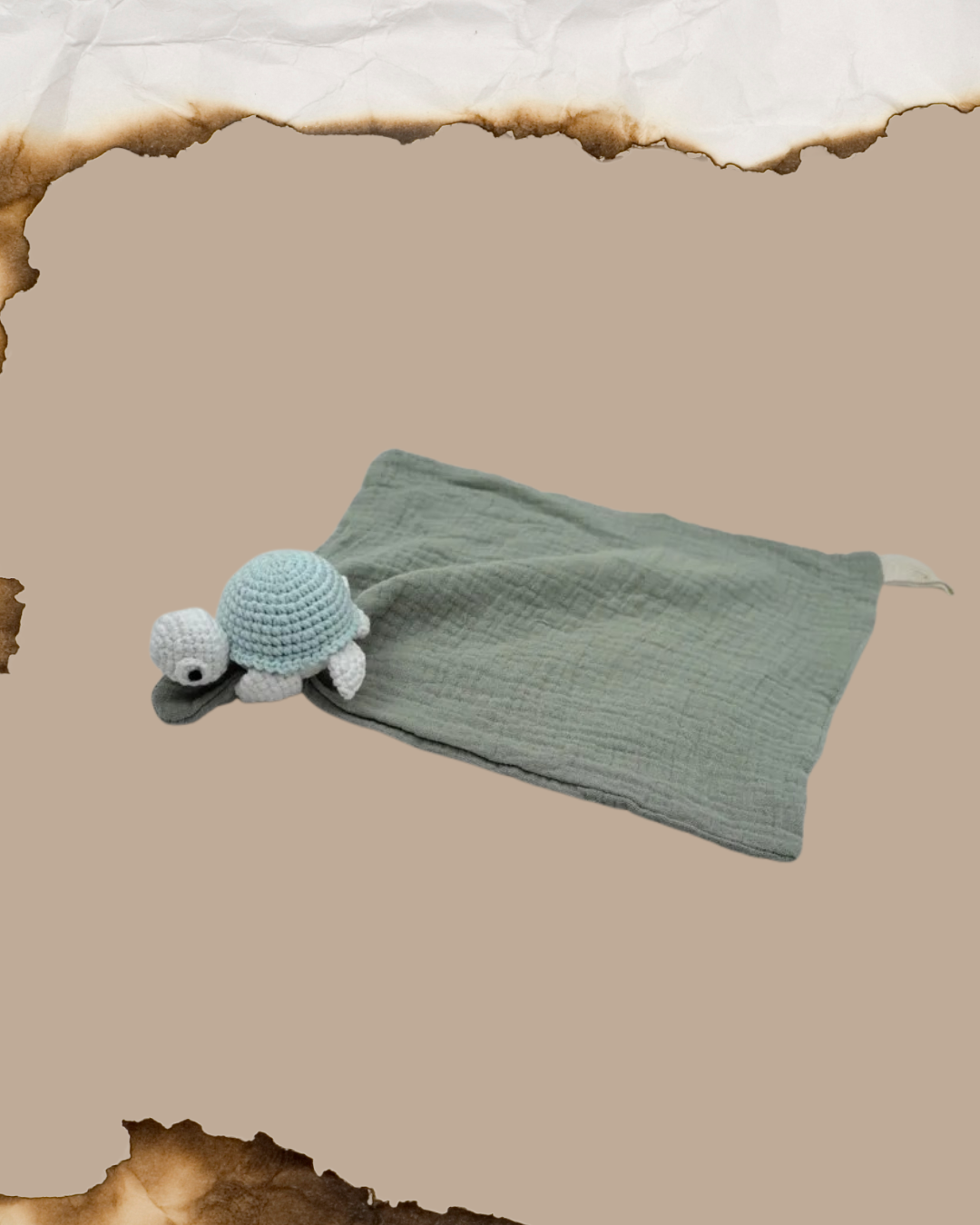 doudou bebe tortue tricot clochette coton mousseline vert
