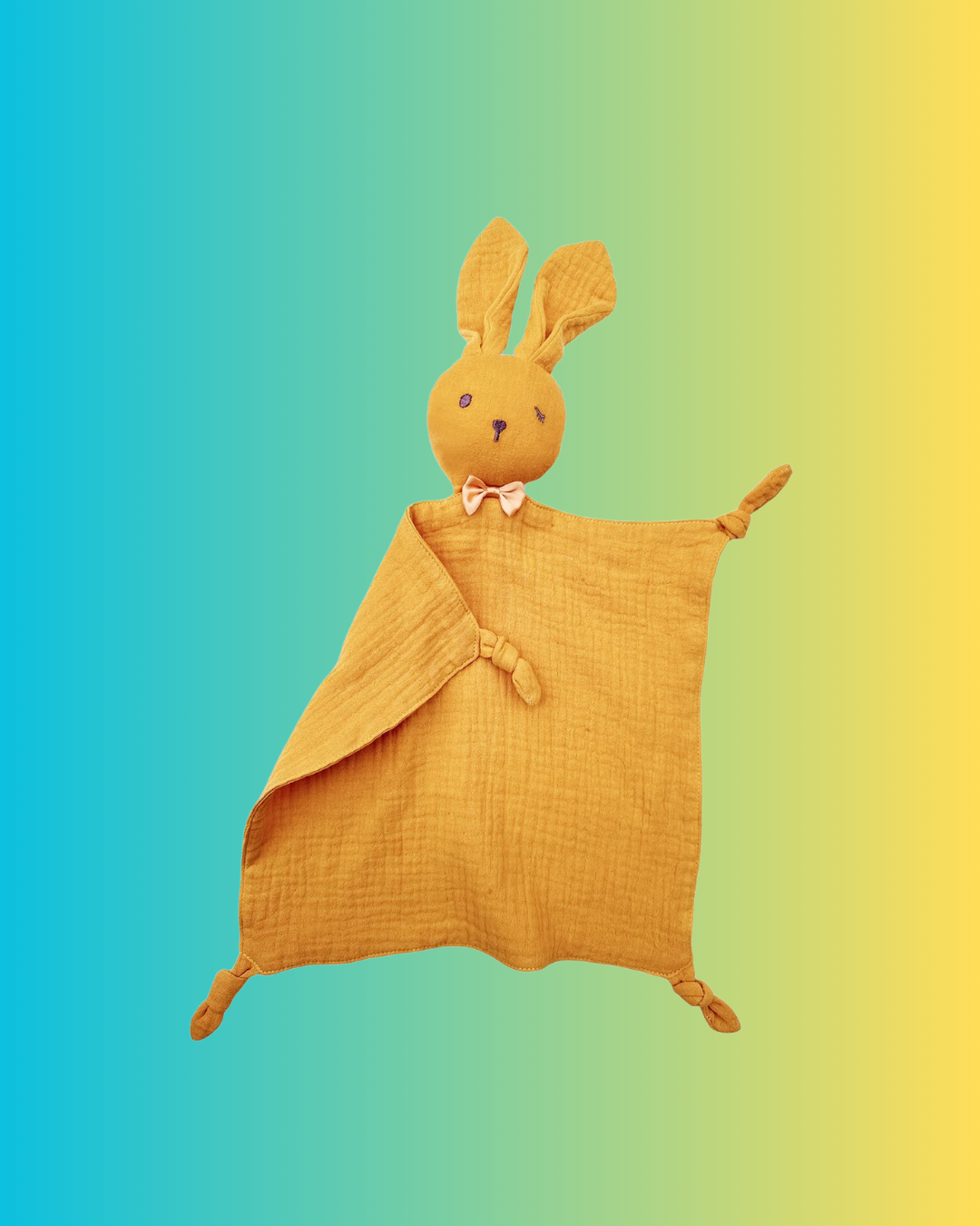 doudou lapin coton mousseline bleu jaune
