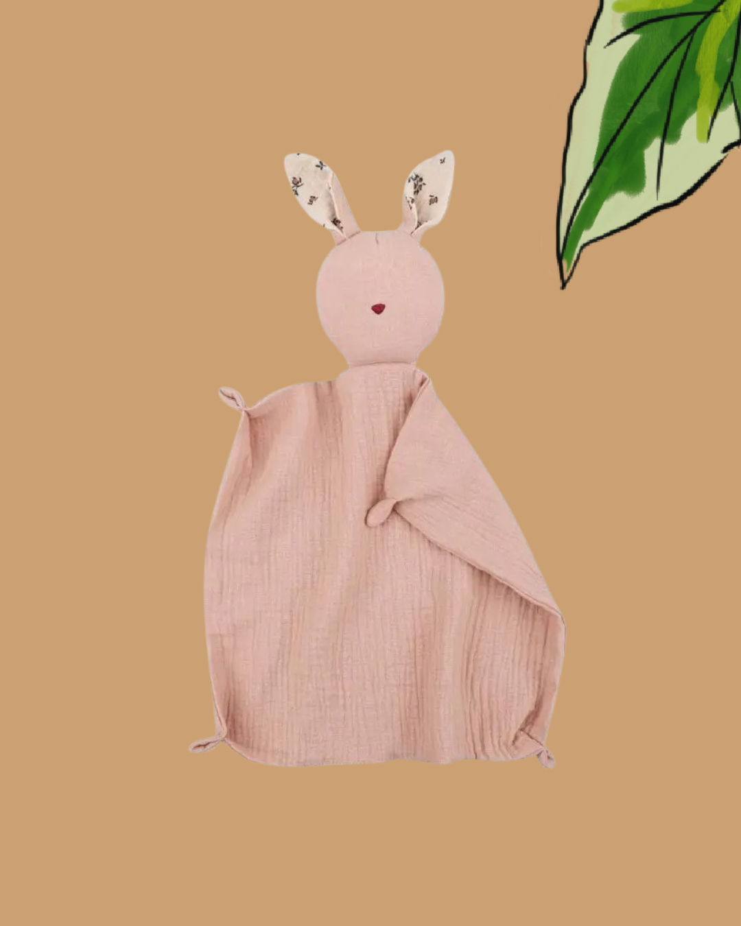 doudou lapin coton mousseline oreille naturelle rose
