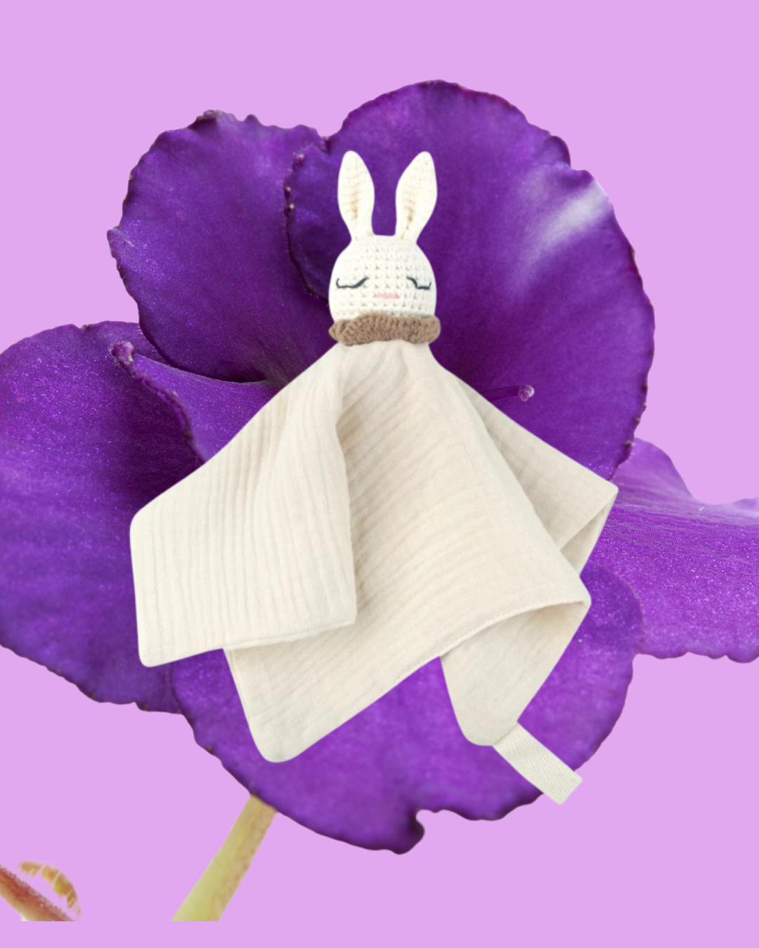 doudou lapincrochet mousseline coton blanc casse