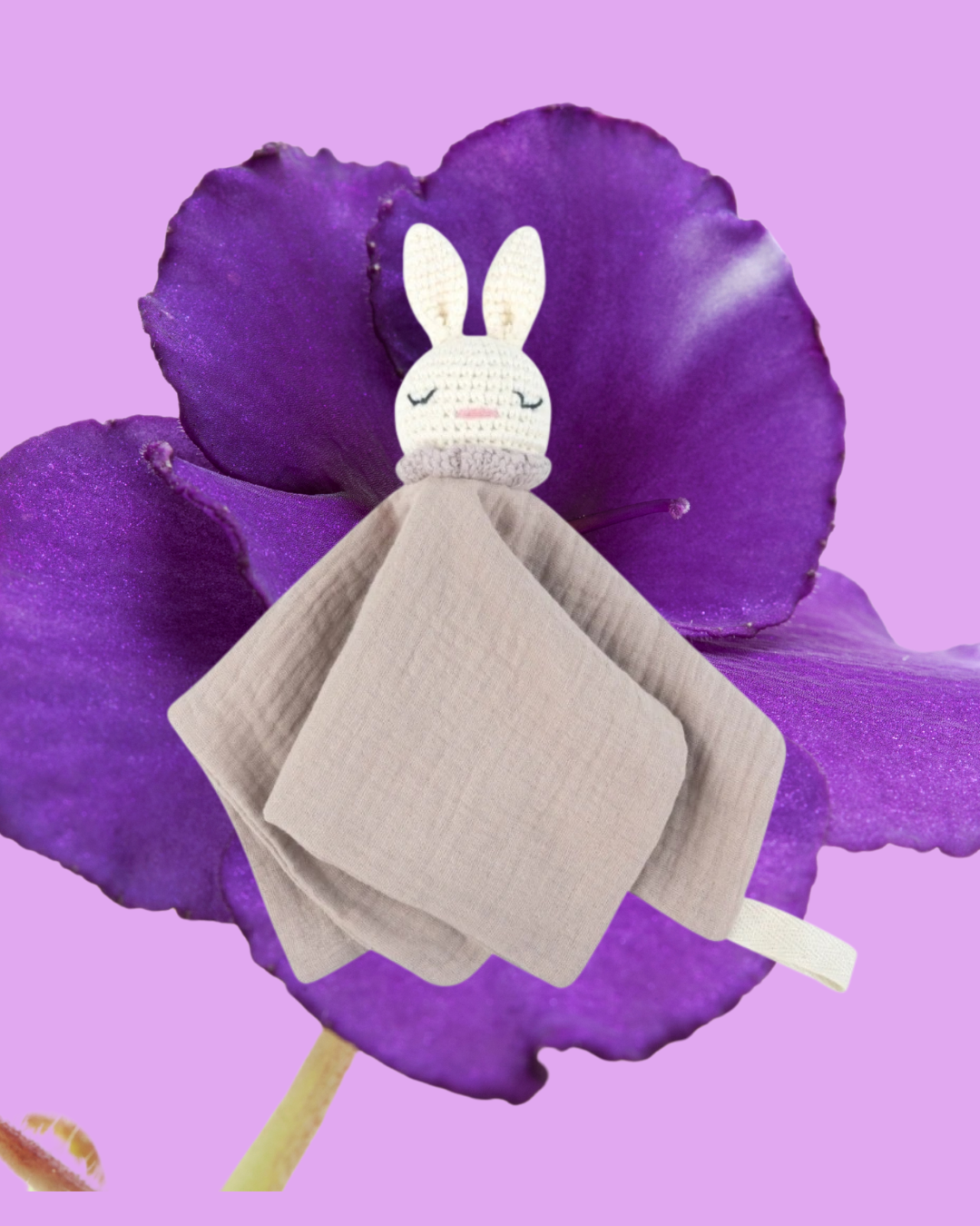 doudou lapin crochet mousseline coton gris