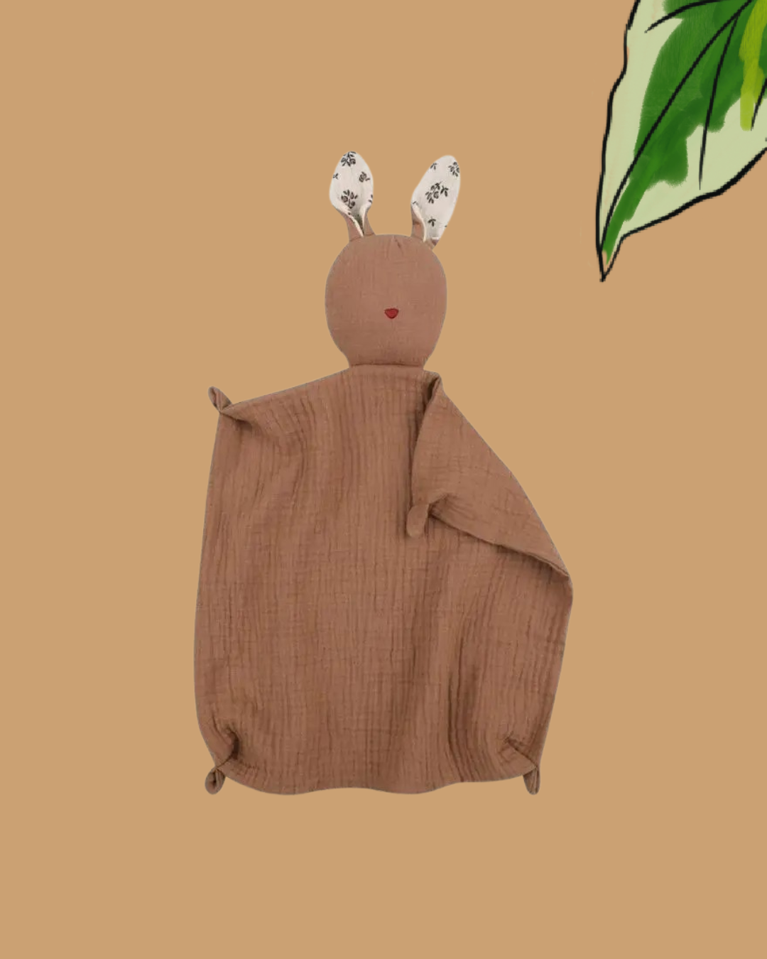 doudou lapin mousseline coton oreille nature marron