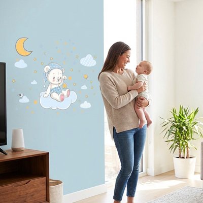 maman tient bebe souriant jolie decoration Stickers muraux chambre