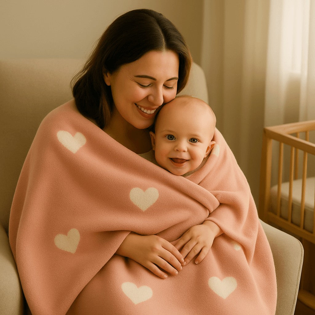 maman bebe recouvert couverture bebe tricot rose