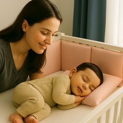 maman veille bebe dort berceau tour de lit bebe coton rose