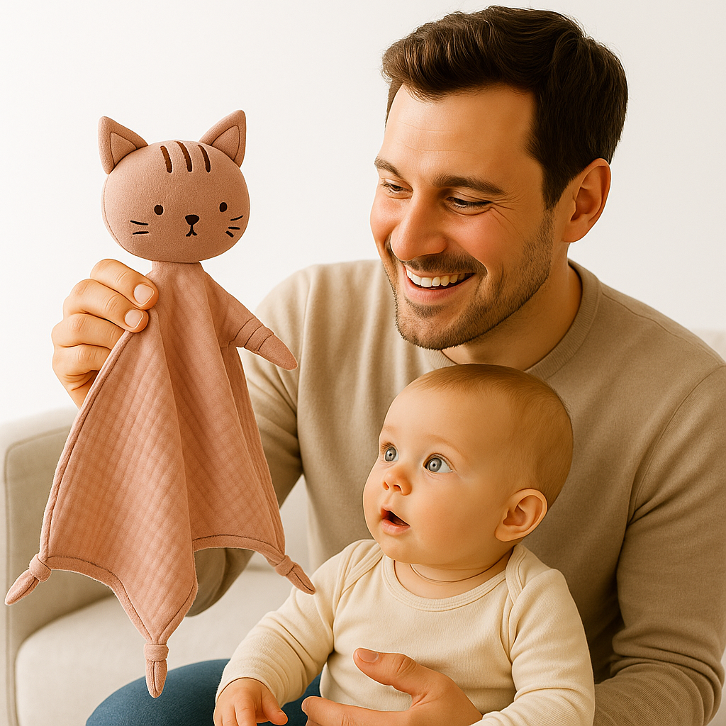 papa montre doudou bebe chat bebe