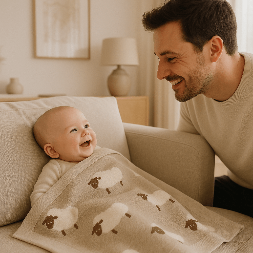 papa rit bebe content berceau couverture respirant coton motif mouton