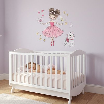 petite fille dort superbement Stickers muraux princesse rose