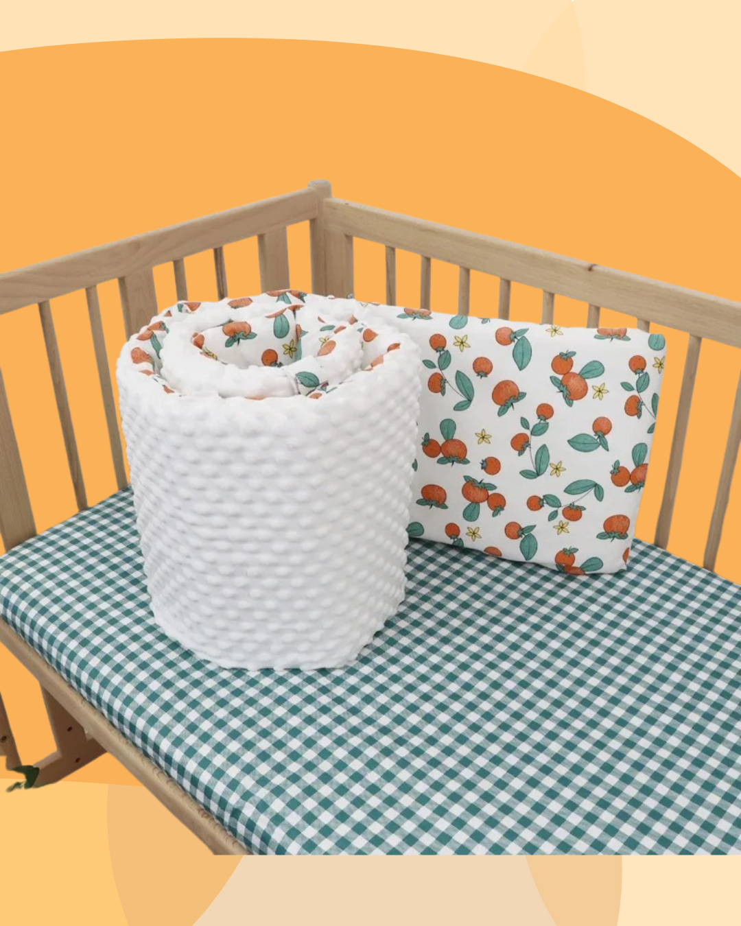 presentoir tour de lit bebe double face motif oranges