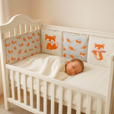 tour de lit bebe Petit renard dort sereinement berceau