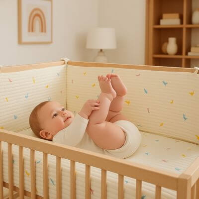 tour de lit bebe couche berceau joue pieds dino colore