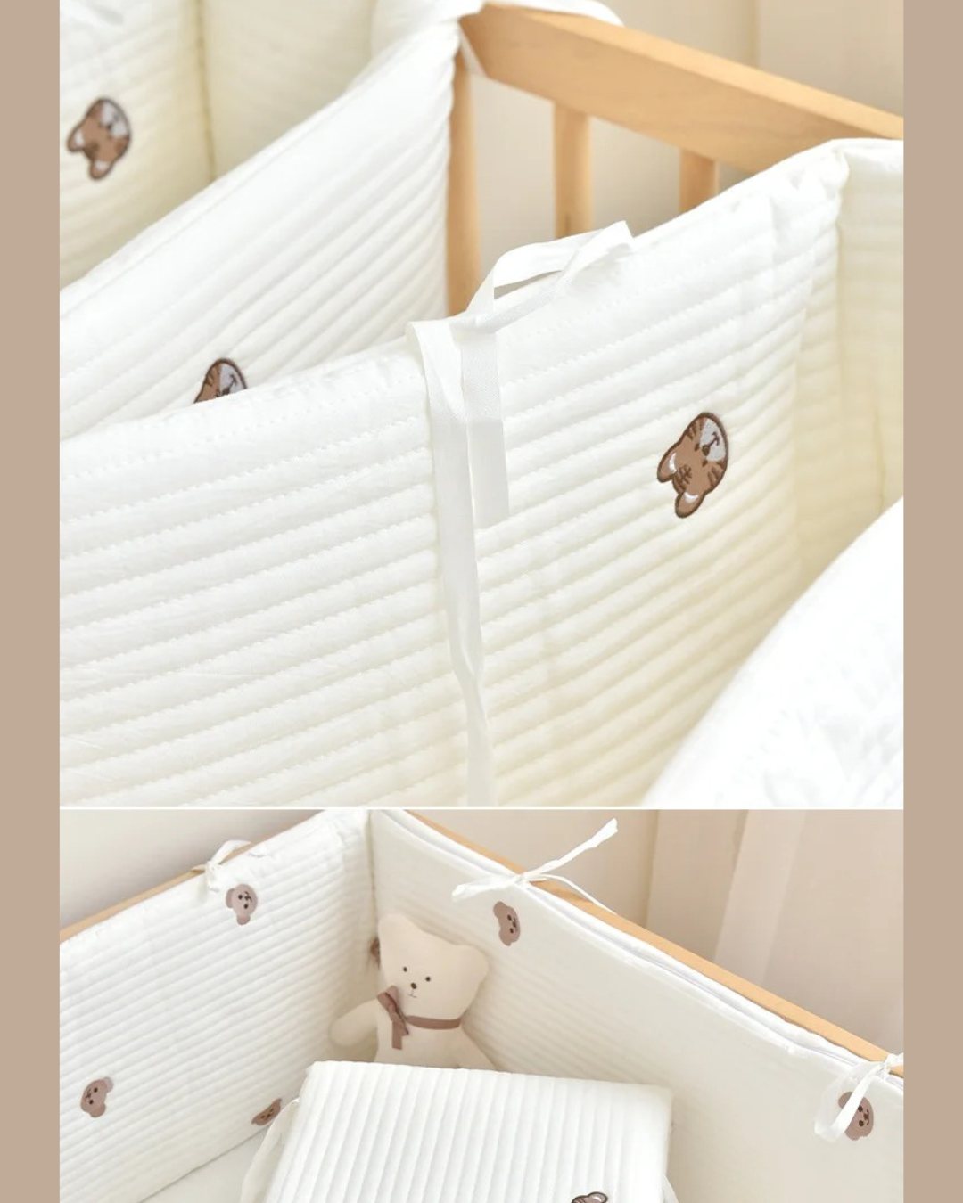 tour de lit tete ours attaches berceau presentoir