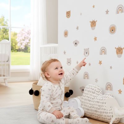 Bébé assis content chambre Stickers muraux 