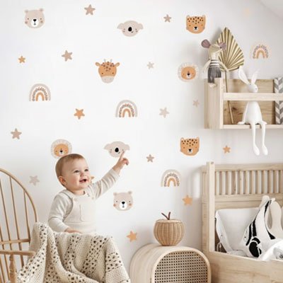 Bébé assis sol chambre touche Stickers muraux 