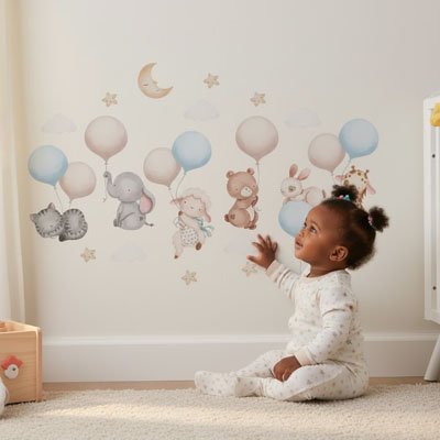 Bébé assise sol admire Stickers muraux chambre