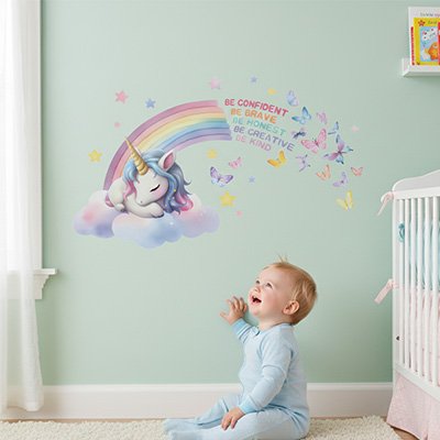 bébé content emerveillé Stickers muraux enfant licorne