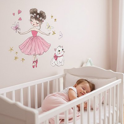 bebe dort berceau Stickers muraux princesse