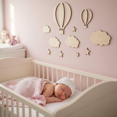 bebe dort berveau decor rose Stickers muraux bois 