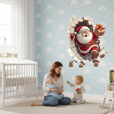 bebe maman amuse chambre Stickers muraux pere noel