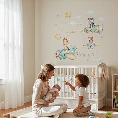 bebe maman chambre admirent Stickers muraux motif avion