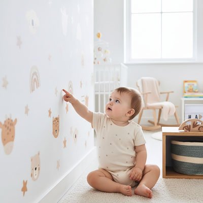 Bébé touche doigt mur Stickers muraux  