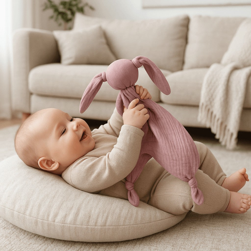 bebe couchecoussin joue doudou bebe mousseline coton jaune