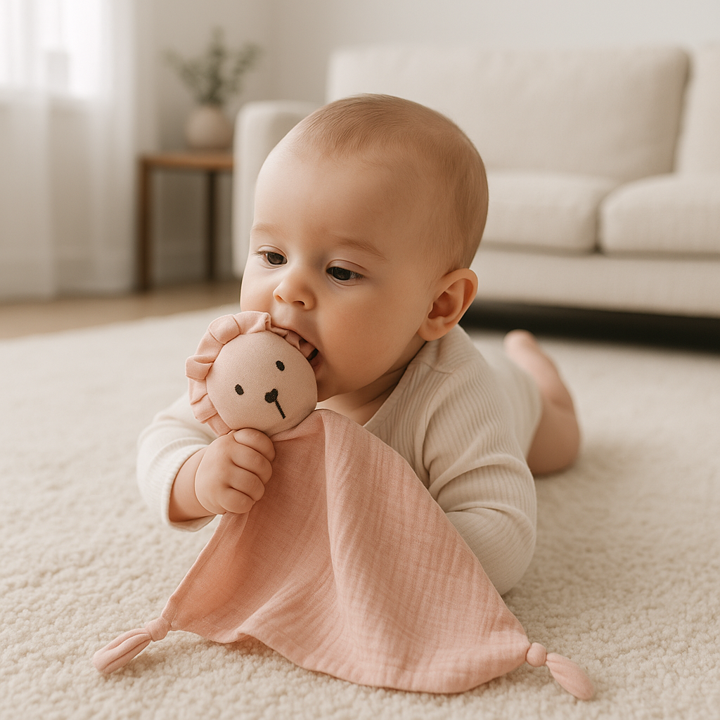 bebe couche ventre doudou bebe mousseline lion bouche
