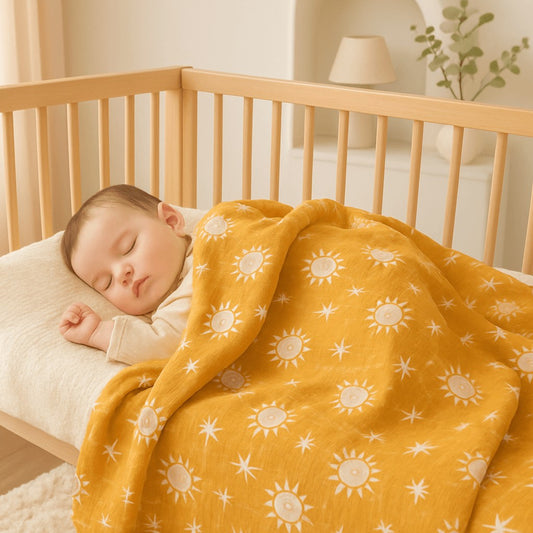bebe dort profondement couverture emmaillotage ete coton fibre bambou motif soleil