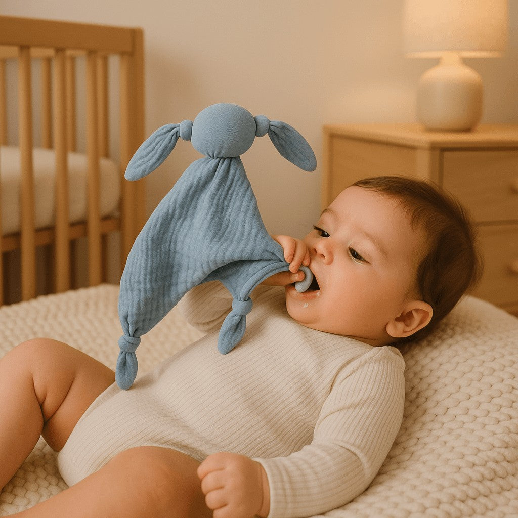 bebe essuie salive doudou bebe mousseline coton bleu