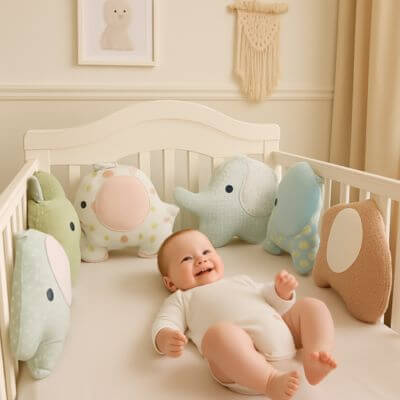 bebe joyeux couche dos berceau tour de lit elephanteaux colores