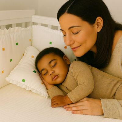 bebe maman dorment berceau tour de lit bebe carres colores