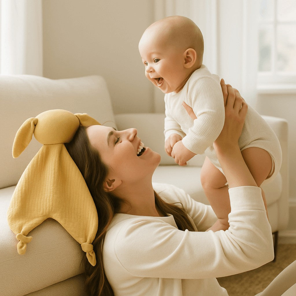 bebe maman joue doudou bebe mousseline coton jaune