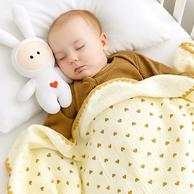 Couverture bébé petit garcon endormi profondement petits coeurs
