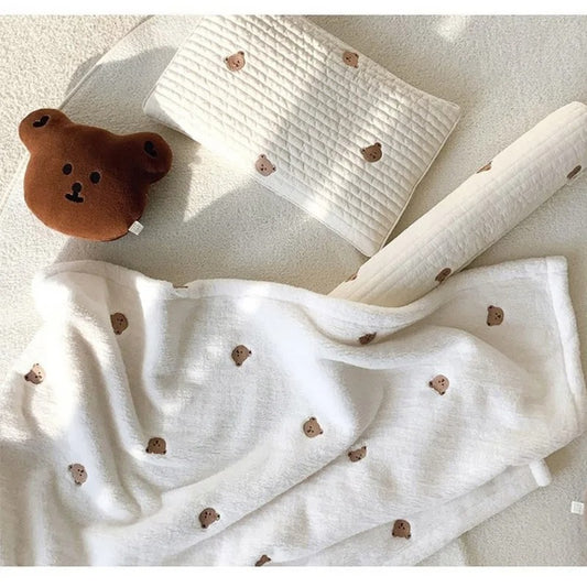 couverture bebe polaire corail blanche brodee tete ours